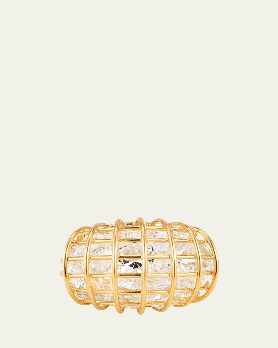 Caged 18K Yellow Gold Rock Crystal Ring, Size